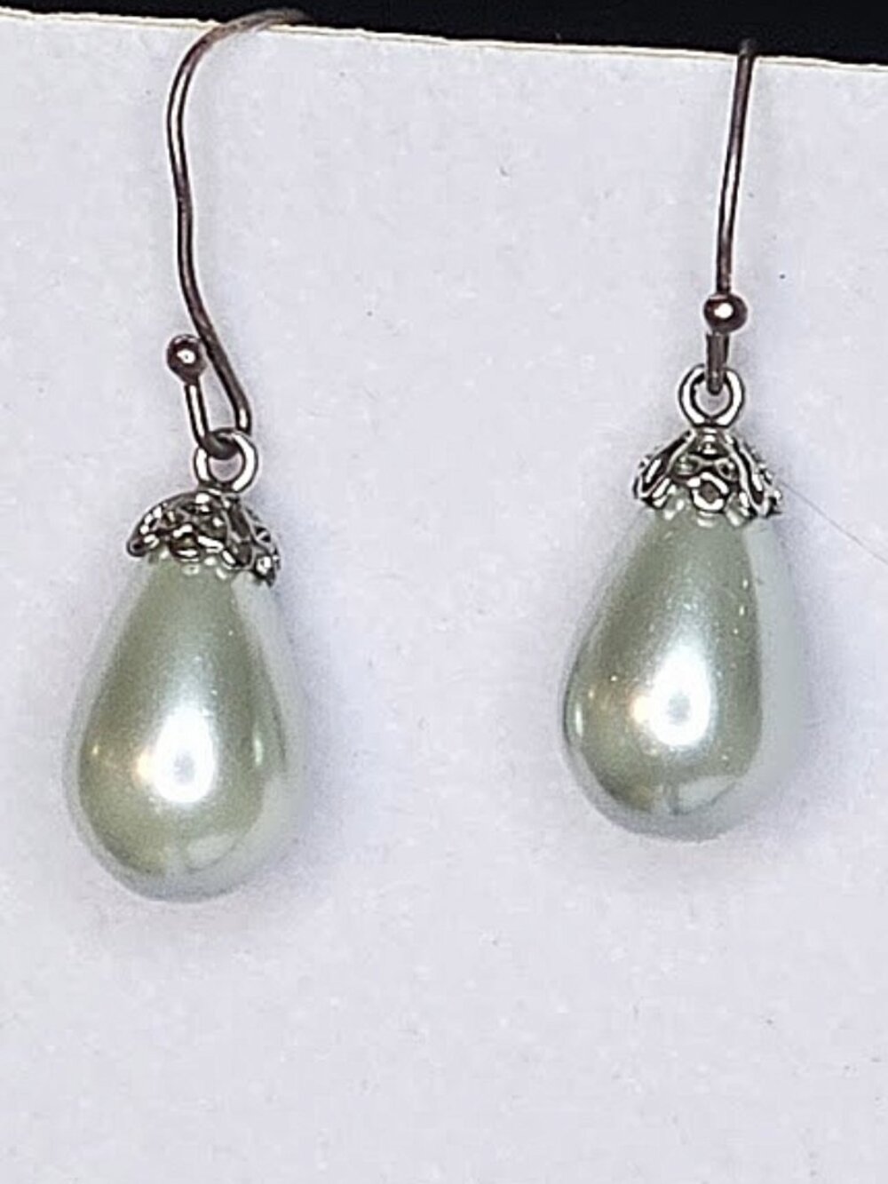Vintage Style Sage Green Faux Pearl Teardrop Dangle Earrings